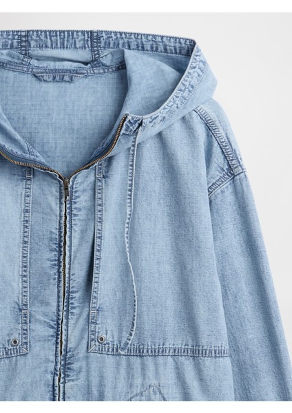 Erkek Mavi Denim Ripstop Oversize Fermuarlı Ceket modelleri