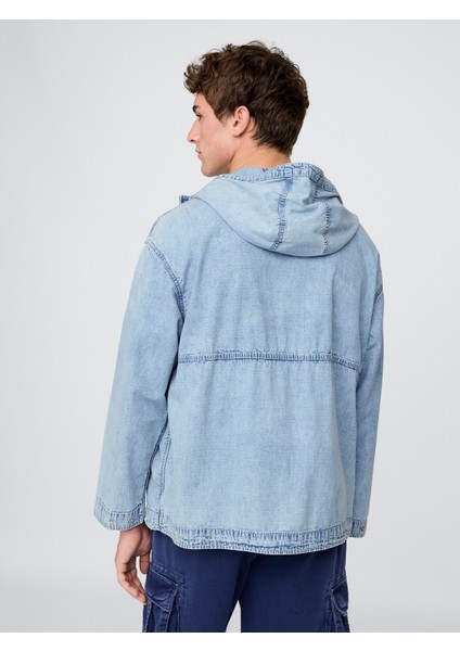 Erkek Mavi Denim Ripstop Oversize Fermuarlı Ceket fırsatları