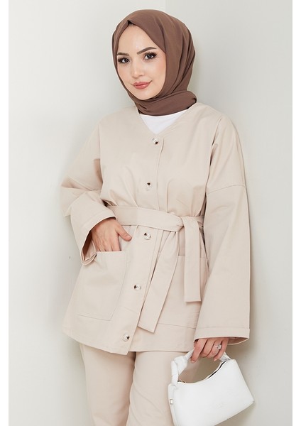 Kemerli Ceket Pantolon Gabardin Takım 1557 - Bej fiyatları