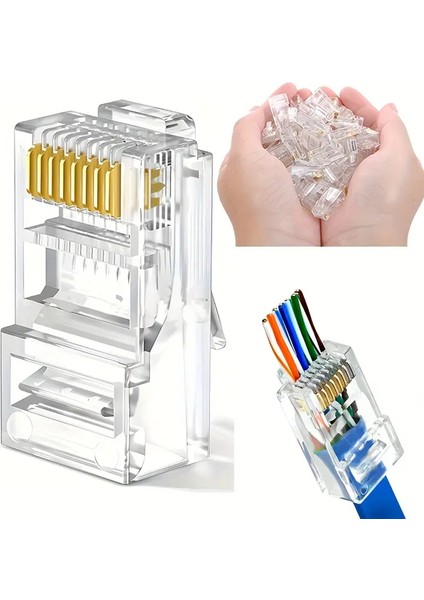Yeni Nesil Delikli Açık Uçlu Cat6 Ez RJ45 Konnektör Jack Soket (100 Adet)