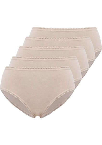 5’li Ten Rengi Pamuklu Mini Boy Kadın Ribana Slip Eva Rıb Mını