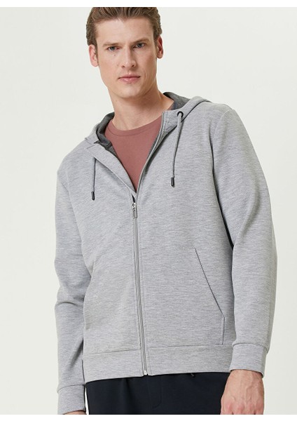 Gri Erkek Kapüşon Slim Fit Düz Sweatshirt 1093011