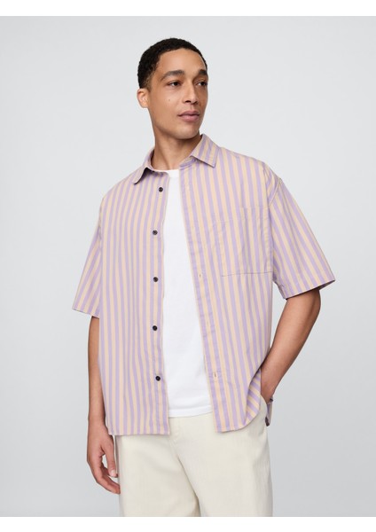 Erkek Açık Lila Organik Pamuk Oversize Poplin Gömlek