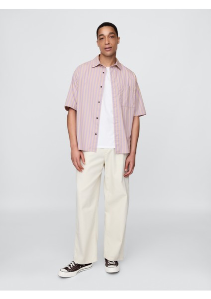 Erkek Açık Lila Organik Pamuk Oversize Poplin Gömlek indirimleri
