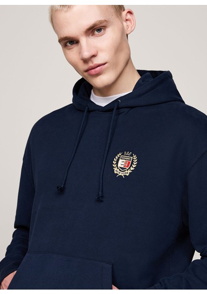 Lacivert Erkek Kapüşon Regular Fit Nakışlı Sweatshirt DM0DM19762C1G Reg Tj F