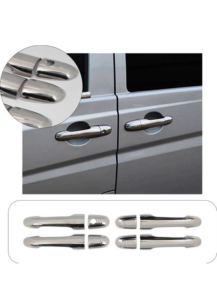 Mercedes Vito W639 Facelift Uyumlu 2010-2014 Krom Kapı Kolu 4 Kapı Paslanmaz Çelik