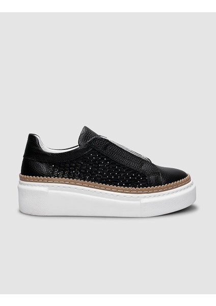 Siyah Kadın Deri - Lastik Sneaker 124686
