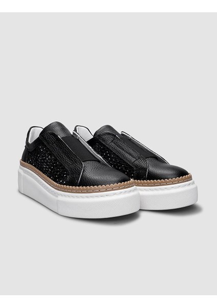 Siyah Kadın Deri - Lastik Sneaker 124686
