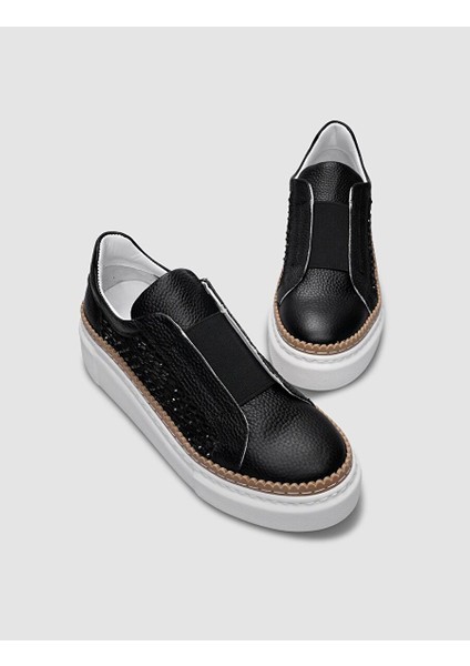 Siyah Kadın Deri - Lastik Sneaker 124686