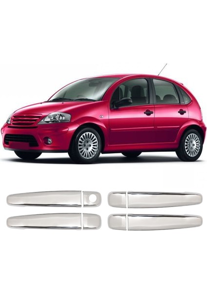 Citroen C3 Uyumlu 2002-2009 Krom Kapı Kolu 4 Kapı Paslanmaz Çelik