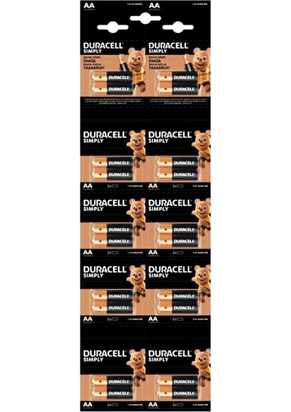 Duracell 20'li Kartela 1.5 V Alkalin Aa Kalem Pil