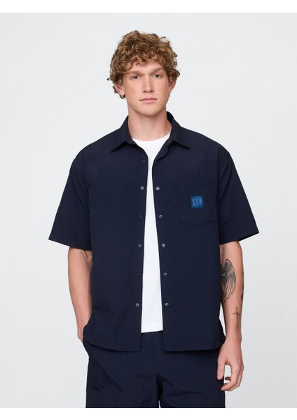 Erkek Lacivert %100 Geri Dönüştürülmüş Relaxed Gömlek