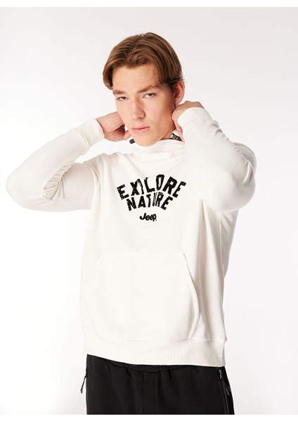 Relaxed Çıkarılabilir Kapüşonlu Baskılı Ekru Erkek Sweatshirt C4WM-SWT4267