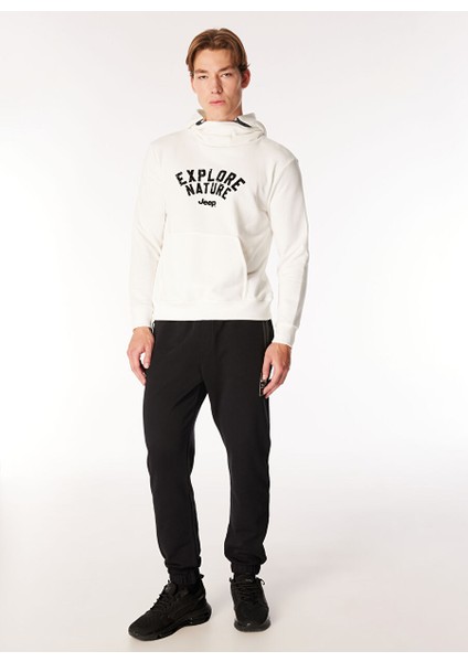 Relaxed Çıkarılabilir Kapüşonlu Baskılı Ekru Erkek Sweatshirt C4WM-SWT4267