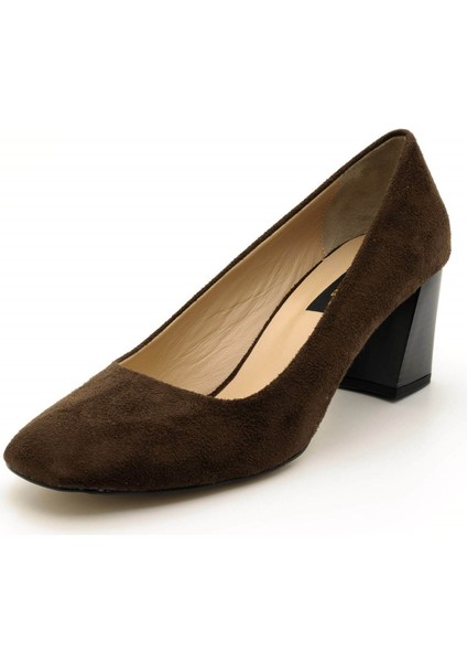 1453 Kahve Süet Topuklu Büyük Numara Kadın Ayakkabıları