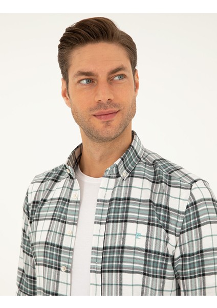 Su Yeşili Ekose Slim Fit Uzun Kollu Gömlek fiyatları