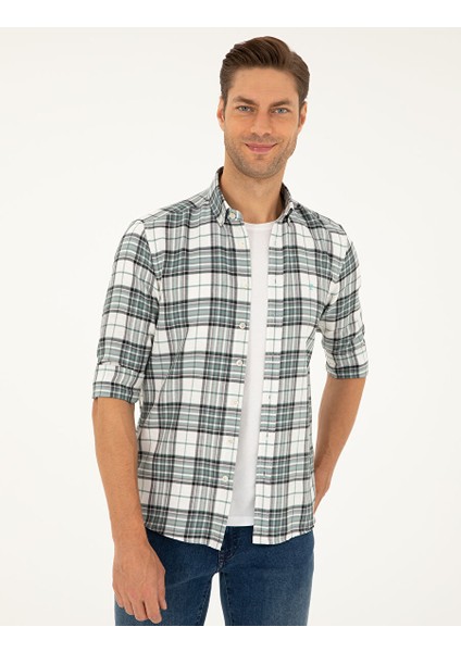 Su Yeşili Ekose Slim Fit Uzun Kollu Gömlek modelleri
