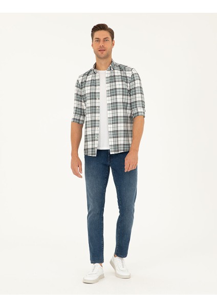 Su Yeşili Ekose Slim Fit Uzun Kollu Gömlek fırsatları
