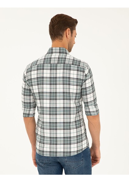 Su Yeşili Ekose Slim Fit Uzun Kollu Gömlek indirimleri
