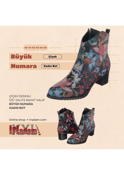 K976 Çiçek Desenli Üst Kalite Rahat Kalıp Büyük Numara Kadın Bot fiyatları