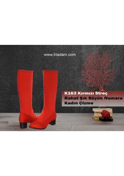 K163 Kırmızı Streç Rahat Şık Büyük Numara Kadın Büyük Numara Çizme