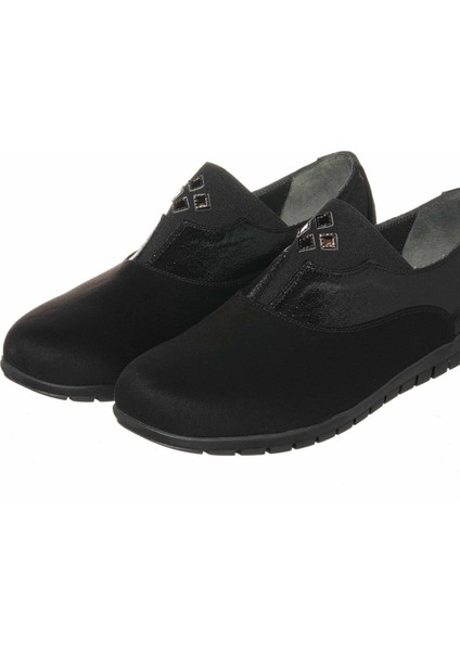 DRL7033 Siyah Süet Gündelik Rahat Geniş Kalıp 4 Mevsim Büyükl Numara Kadın Ayakkabısı