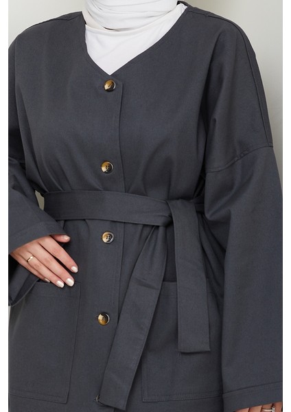 Kemerli Ceket Pantolon Gabardin Takım 1557 - Antrasit
