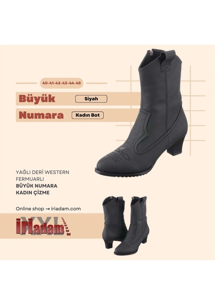 NR1417 Siyah Yağlı Deri Western Fermuarlı Büyük Numara Kadın Çizme fiyatları