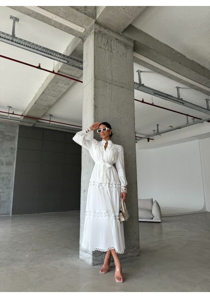 Krep Kumaş & Dantel Detaylı Astarlı Elbise fiyatları