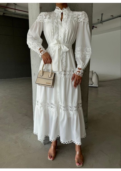 Krep Kumaş & Dantel Detaylı Astarlı Elbise modelleri