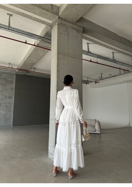 Krep Kumaş & Dantel Detaylı Astarlı Elbise fırsatları