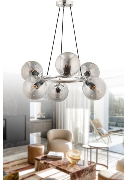 ESSLİGHT ROMA 6 LI SARKIT AVİZE (FÜME CAMLI) SALON MUTFAK YATAK ODASI OFİS