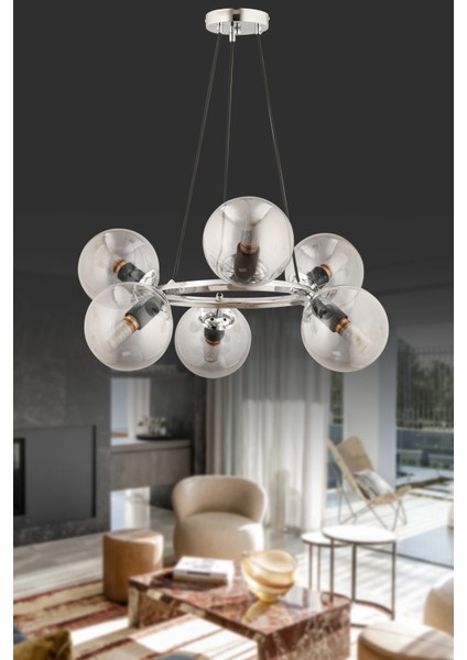 ESSLİGHT ROMA 6 LI SARKIT AVİZE (FÜME CAMLI) SALON MUTFAK YATAK ODASI OFİS