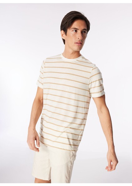 Bisiklet Yaka Çizgili Deve Tüyü Erkek T-Shirt FC4SM-TST 0893 fırsatları