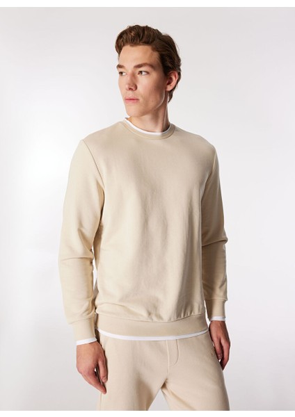 Bej Erkek Bisiklet Yaka Relaxed Sweatshirt J4WM-SWT7355
