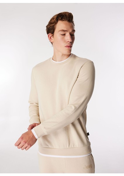 Bej Erkek Bisiklet Yaka Relaxed Sweatshirt J4WM-SWT7355
