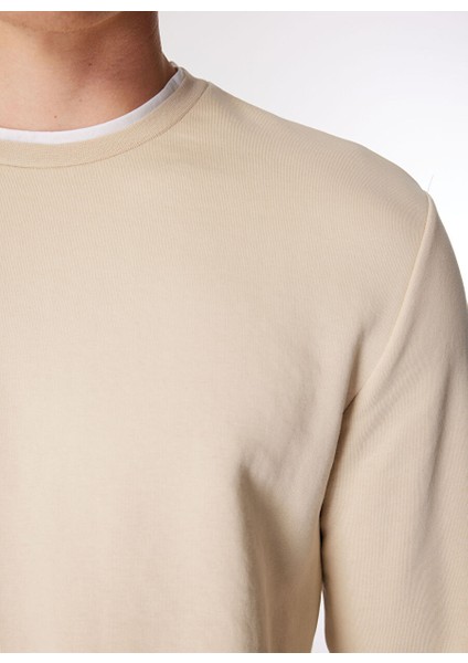 Bej Erkek Bisiklet Yaka Relaxed Sweatshirt J4WM-SWT7355