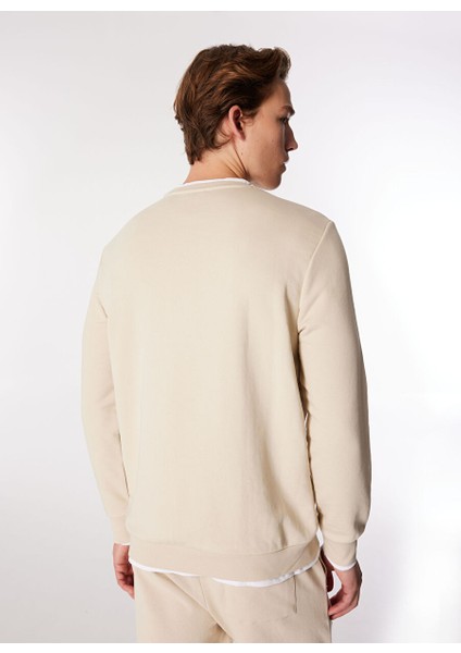 Bej Erkek Bisiklet Yaka Relaxed Sweatshirt J4WM-SWT7355