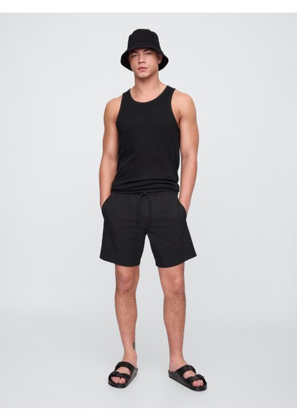 Erkek Siyah 6" Relaxed Seersucker Mayo