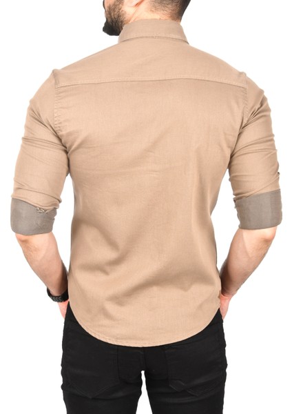 Slim Fit Pamuklu Cepli Kot Gömlek Çıtçıtlı Uzun Kollu Spor Gömlek 2502503 indirimleri