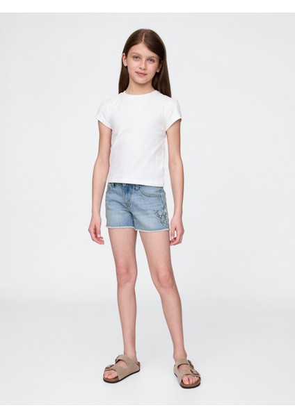 Kız Çocuk Mavi Low Rise Stride Denim Şort