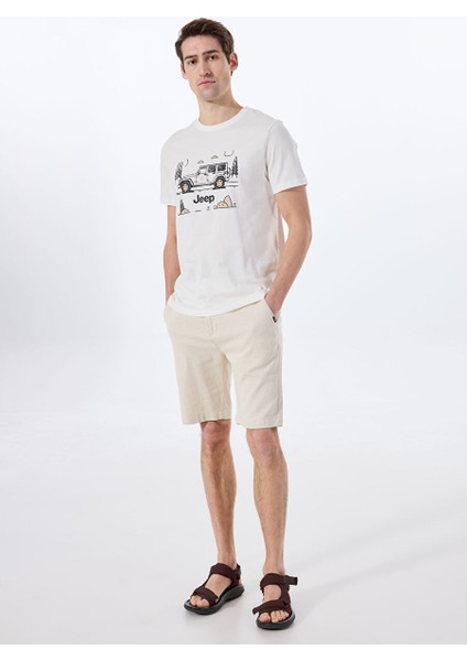 Kırık Beyaz Erkek Bisiklet Yaka Relaxed Baskılı T-Shirt J4SM-TST7237 modelleri