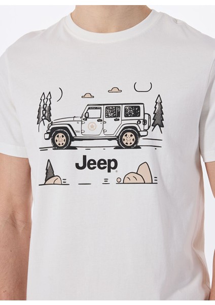 Kırık Beyaz Erkek Bisiklet Yaka Relaxed Baskılı T-Shirt J4SM-TST7237 fırsatları