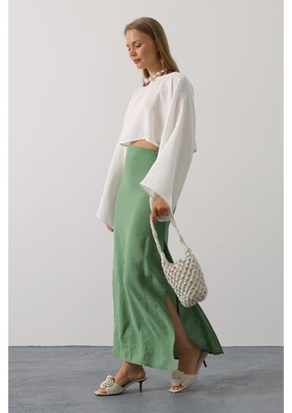 Yarasa Kollu Crop Bluz - Beyaz