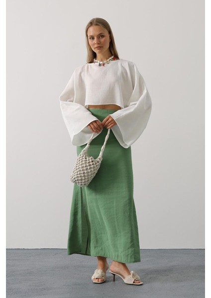 Yarasa Kollu Crop Bluz - Beyaz fiyatları