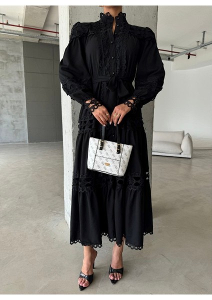 Krep Kumaş & Dantel Detaylı Astarlı Elbise modelleri