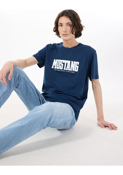 Lacivert Erkek Relaxed Baskılı T-Shirt M5SM-TST1291