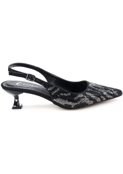 PS-32370 Kadın 4 cm Arkası Açık Taşlı Abiye Stiletto Ayakkabı