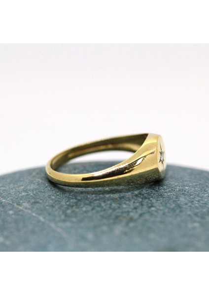 Gümüş Yüzük - Swarovski Taşlı Şimal Yıldızı Yuvarlak Mühür 925 Ayar Yüzük-Yıldız Hediyelik Yüzük fiyatları