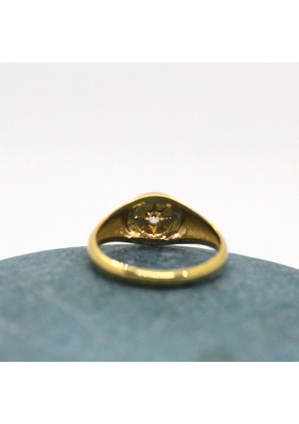 Gümüş Yüzük - Swarovski Taşlı Şimal Yıldızı Yuvarlak Mühür 925 Ayar Yüzük-Yıldız Hediyelik Yüzük